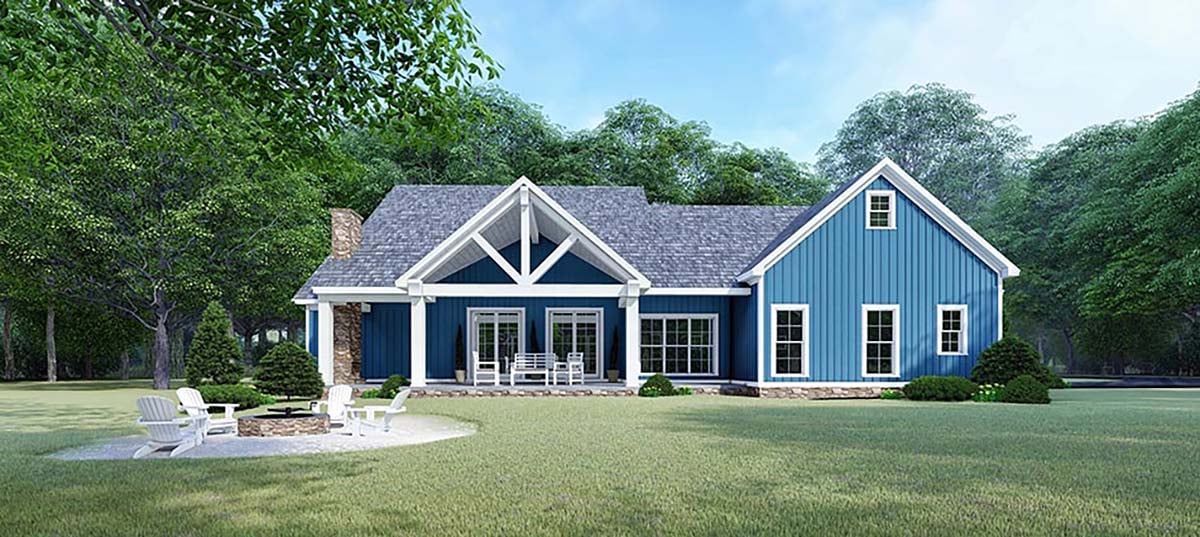 Bungalow Country Craftsman Farmhouse Rear Elevation of Plan 82533