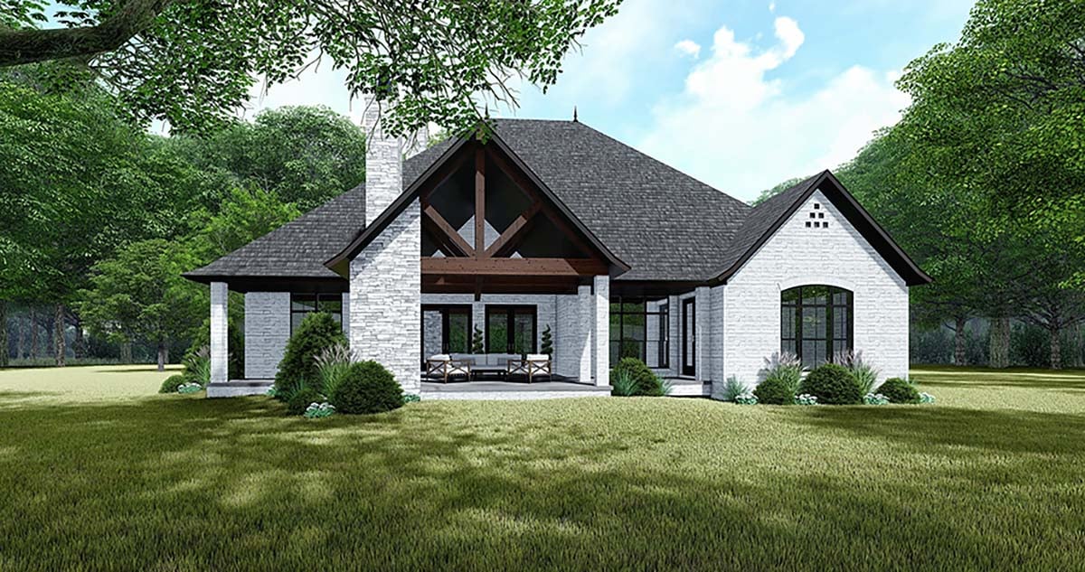 Bungalow, Craftsman, European, French Country Plan with 3068 Sq. Ft., 4 Bedrooms, 4 Bathrooms, 3 Car Garage Rear Elevation