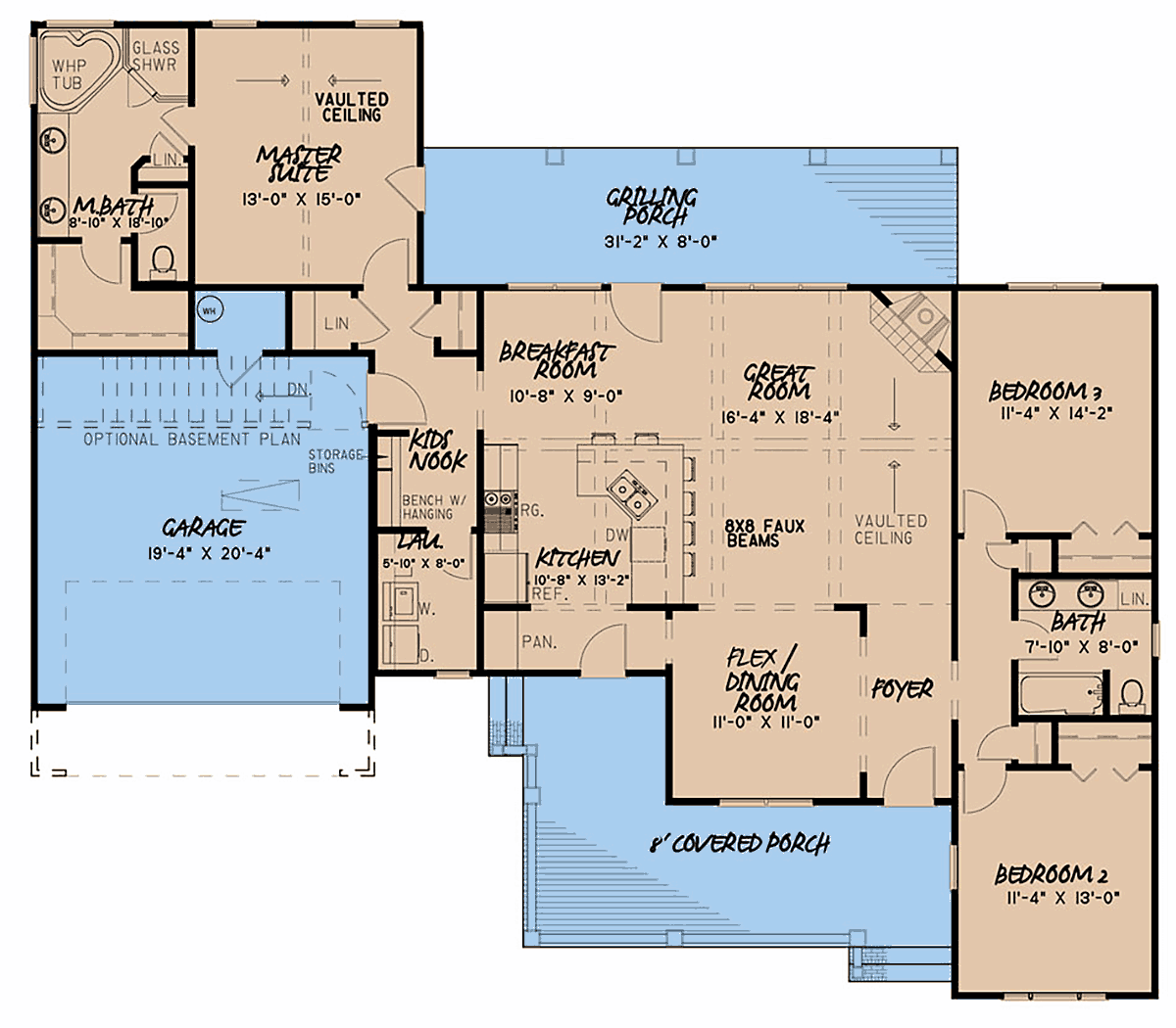 Country Farmhouse One-Story Level One of Plan 82544