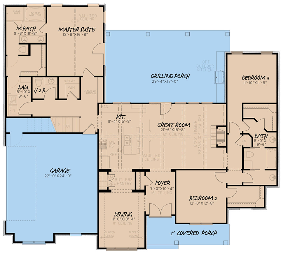 Farmhouse One-Story Ranch Traditional Level One of Plan 82555