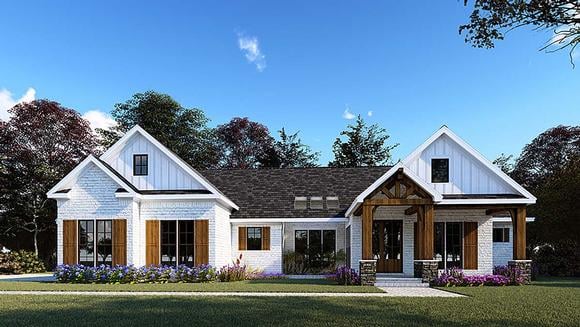 Bungalow, Craftsman, Farmhouse, One-Story House Plan 82557 with 3 Beds, 4 Baths, 2 Car Garage Elevation