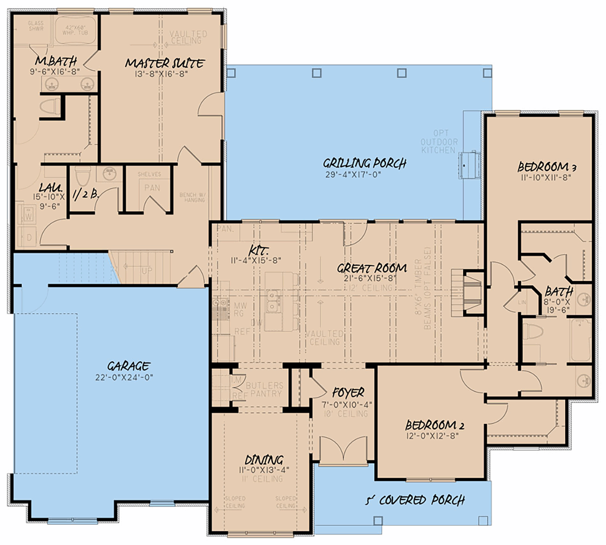 Country Farmhouse One-Story Ranch Traditional Level One of Plan 82558