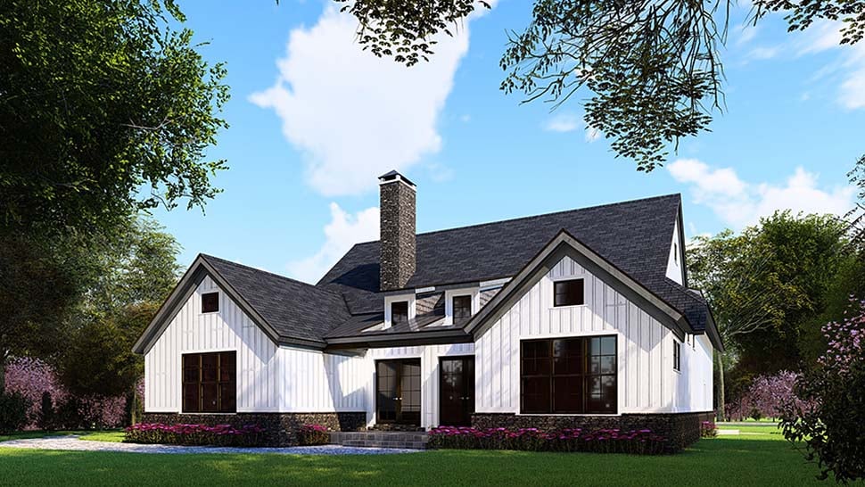 Bungalow Craftsman Farmhouse Narrow Lot One-Story Traditional Rear Elevation of Plan 82562