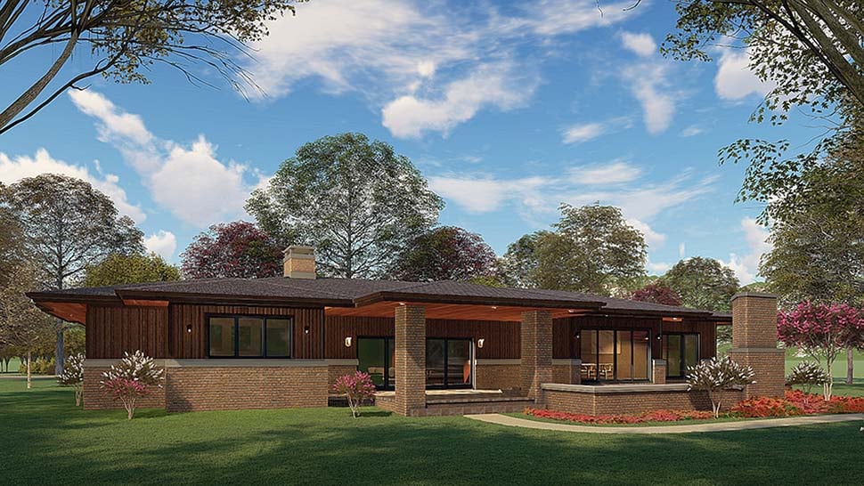 Contemporary Prairie Style Rear Elevation of Plan 82567
