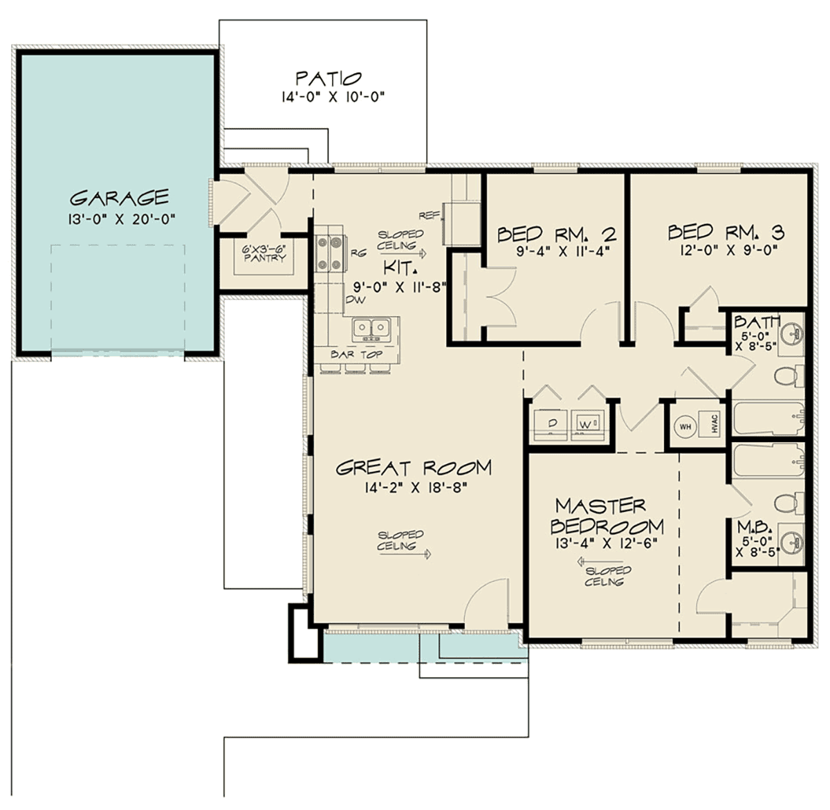 Modern House Plan 82569 with 3 Beds, 2 Baths, 1 Car Garage Level One