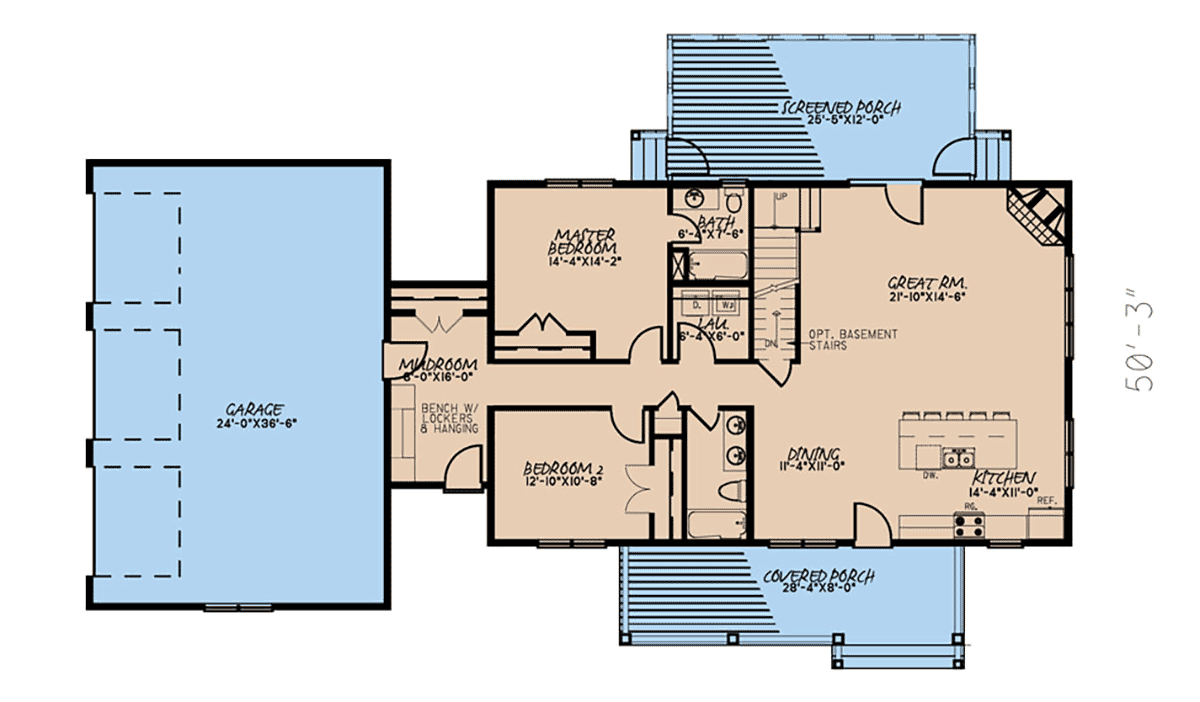 Contemporary Country Farmhouse Level One of Plan 82576