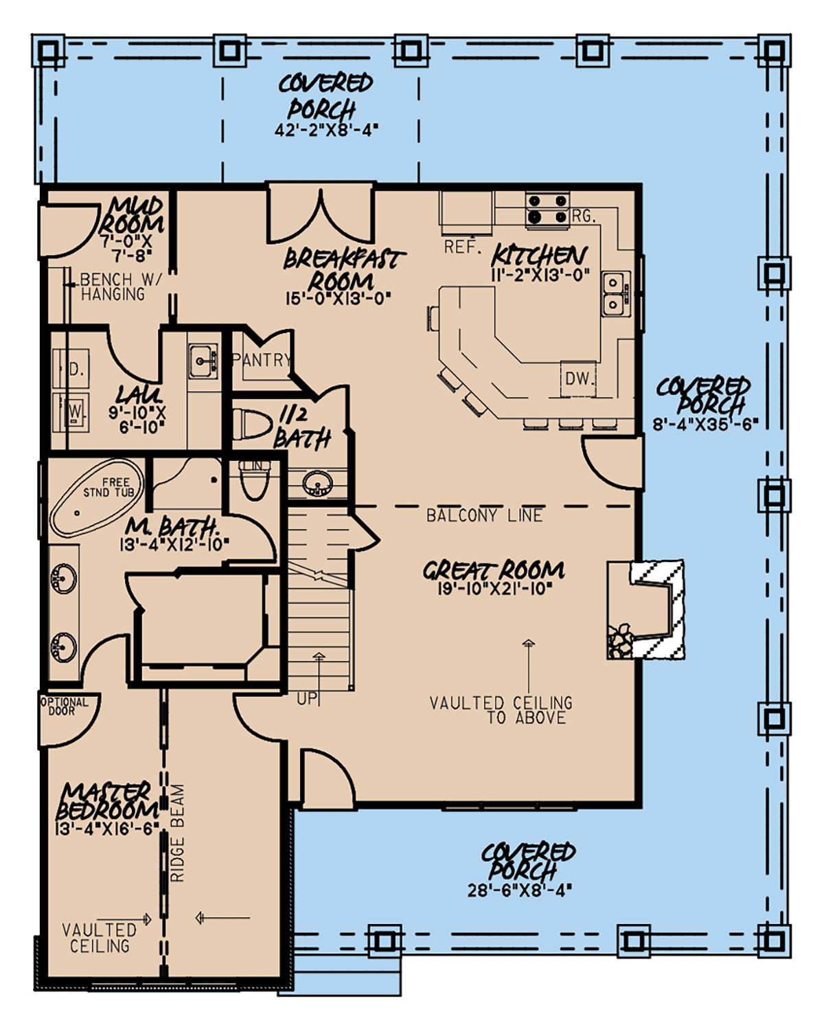 Country Craftsman Farmhouse Level One of Plan 82581