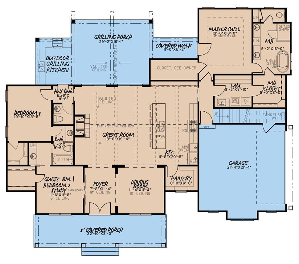 Bungalow Country Craftsman Farmhouse Level One of Plan 82586