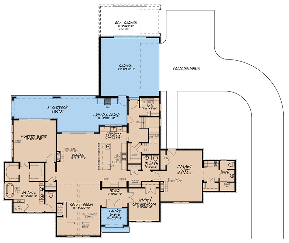 Contemporary European French Country Level One of Plan 82589