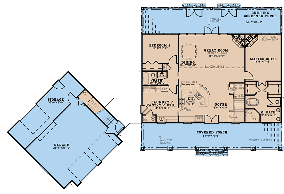 Country Farmhouse Southern Traditional Level One of Plan 82603