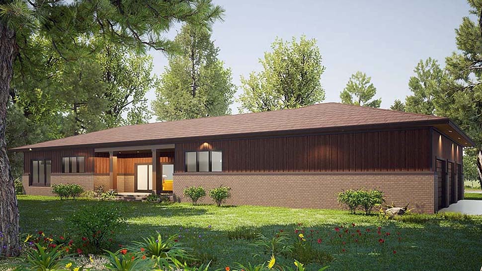 Contemporary Modern Prairie Style Rear Elevation of Plan 82604