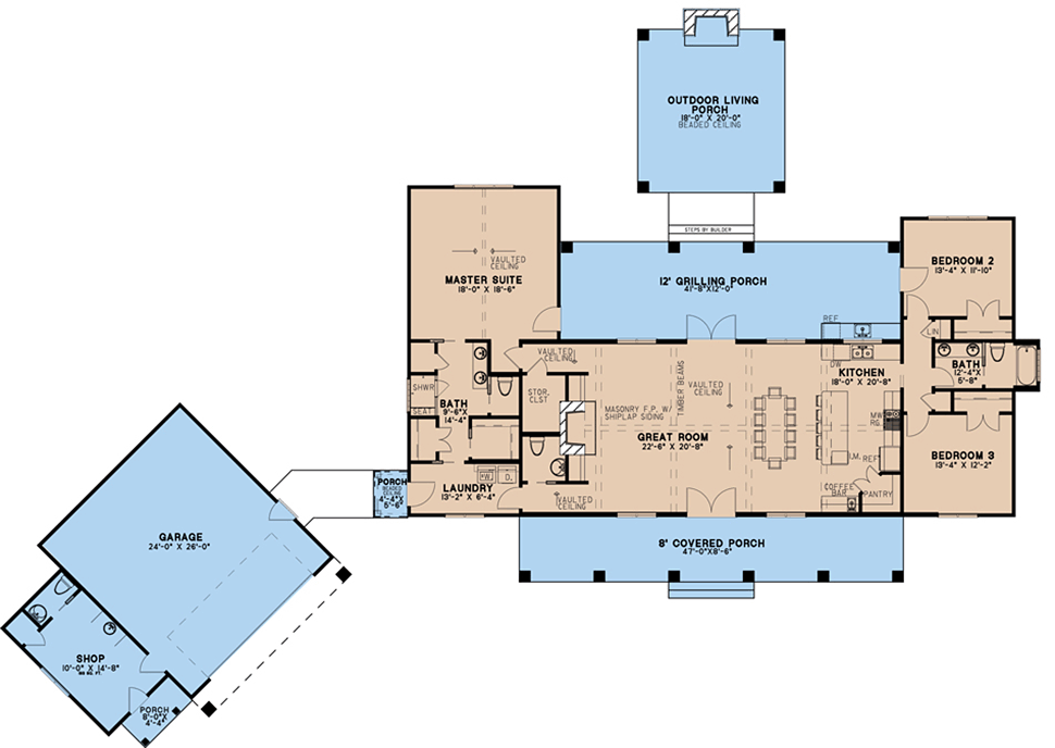 Country Farmhouse Traditional Level One of Plan 82610