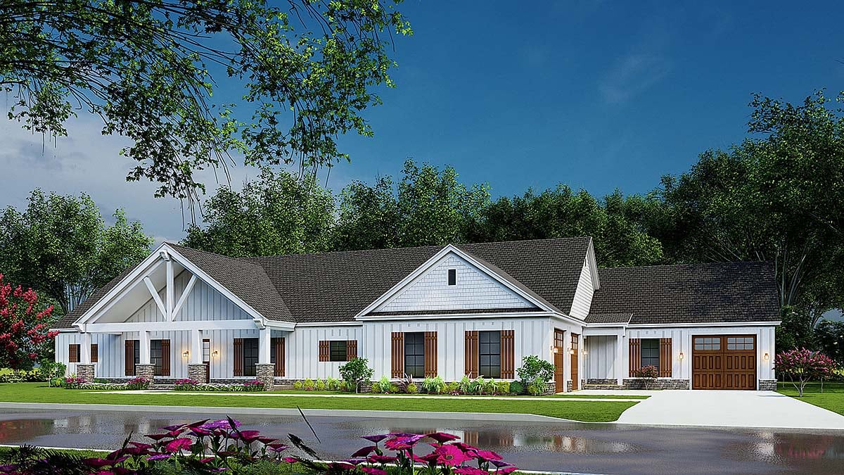 Bungalow, Contemporary, Country, Craftsman, Farmhouse Plan with 3777 Sq. Ft., 4 Bedrooms, 4 Bathrooms, 3 Car Garage Elevation