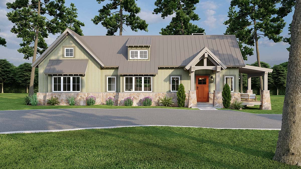 Bungalow, Contemporary, Craftsman Plan with 1008 Sq. Ft., 1 Bedrooms, 2 Bathrooms Elevation