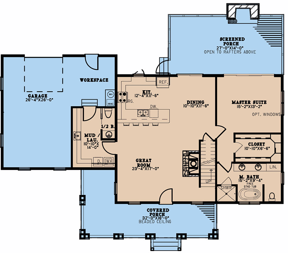 Bungalow Country Craftsman Southern Level One of Plan 82625