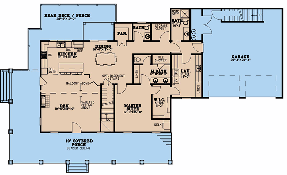 Bungalow Coastal Country Craftsman Southern Level One of Plan 82627