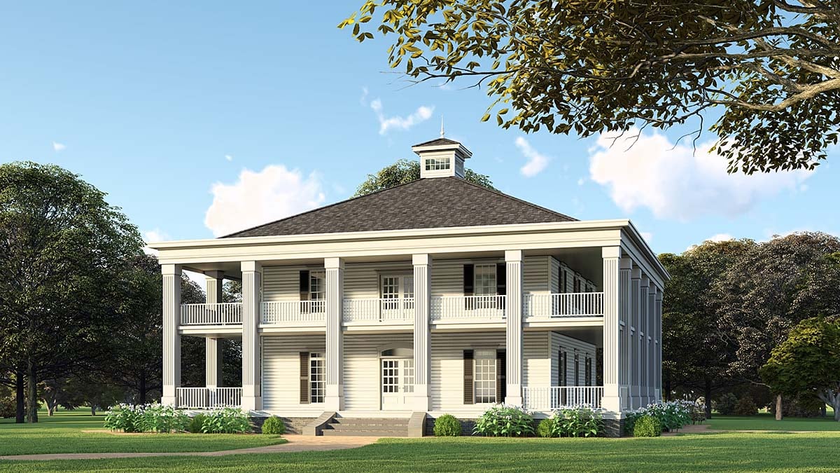 architectural house plans Elegant single-story Antebellum Plantation home 