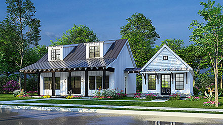 Cottage Country Farmhouse Southern Elevation of Plan 82660