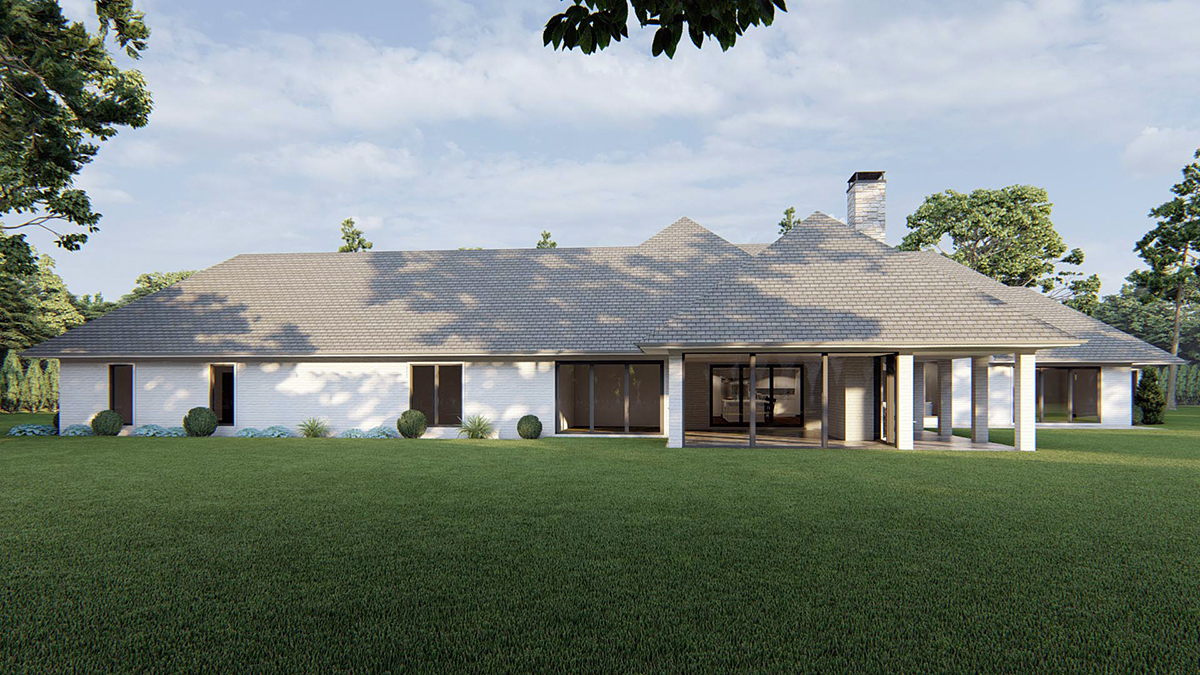 Contemporary, European, Traditional Plan with 4834 Sq. Ft., 4 Bedrooms, 5 Bathrooms, 4 Car Garage Rear Elevation