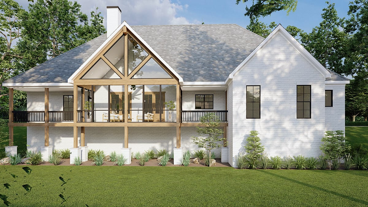 Farmhouse, Traditional Plan with 3240 Sq. Ft., 4 Bedrooms, 4 Bathrooms, 2 Car Garage Rear Elevation