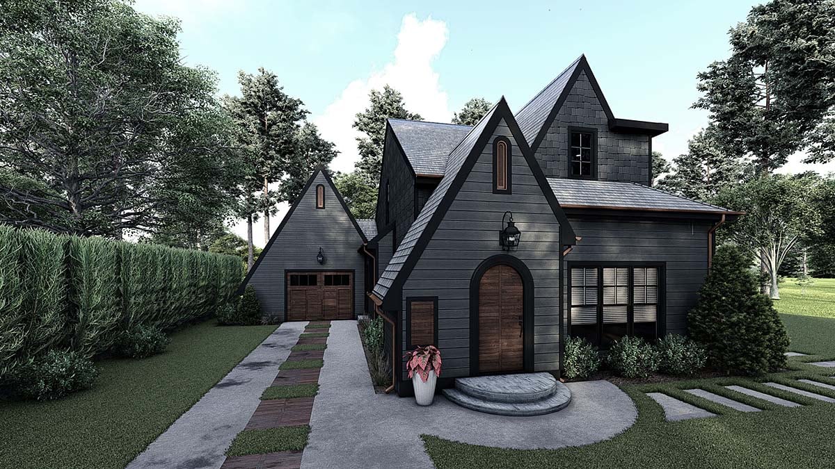 Contemporary, European, French Country Plan with 1523 Sq. Ft., 3 Bedrooms, 3 Bathrooms, 1 Car Garage Elevation