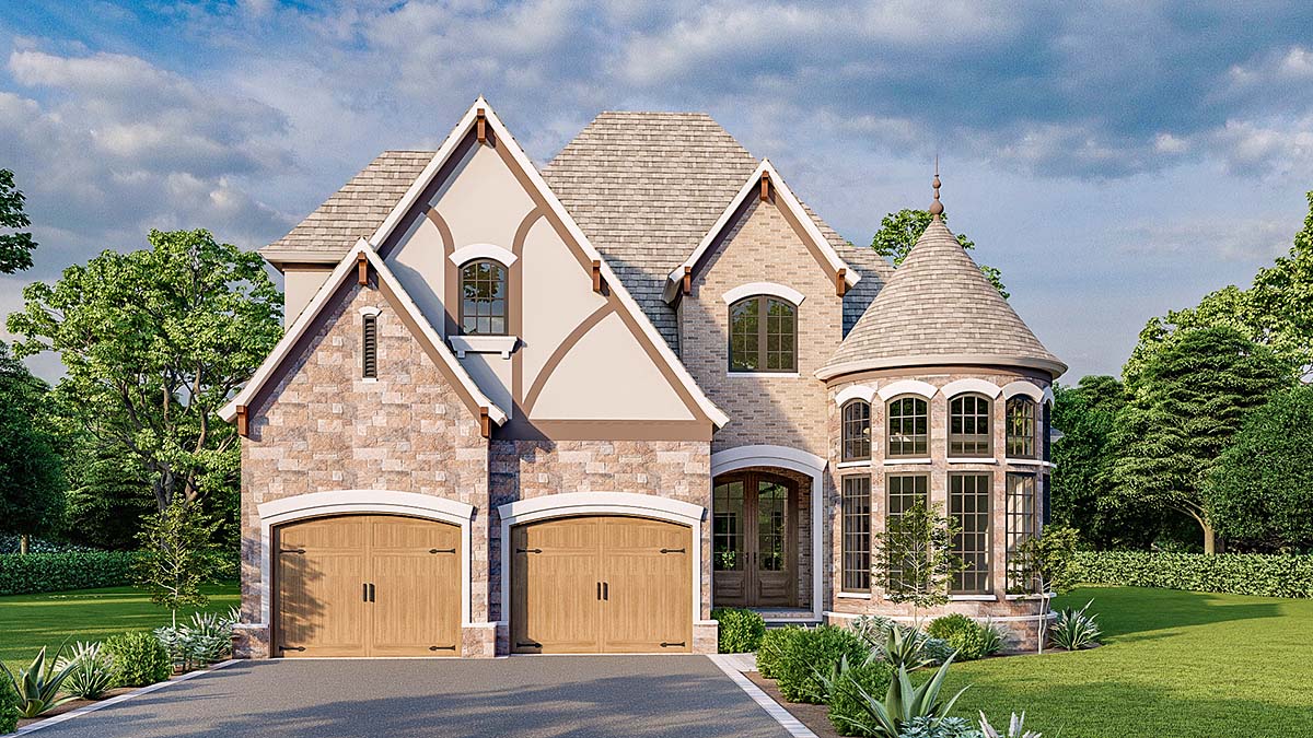 Craftsman, European, French Country, Tudor Plan with 3440 Sq. Ft., 4 Bedrooms, 3 Bathrooms, 2 Car Garage Elevation