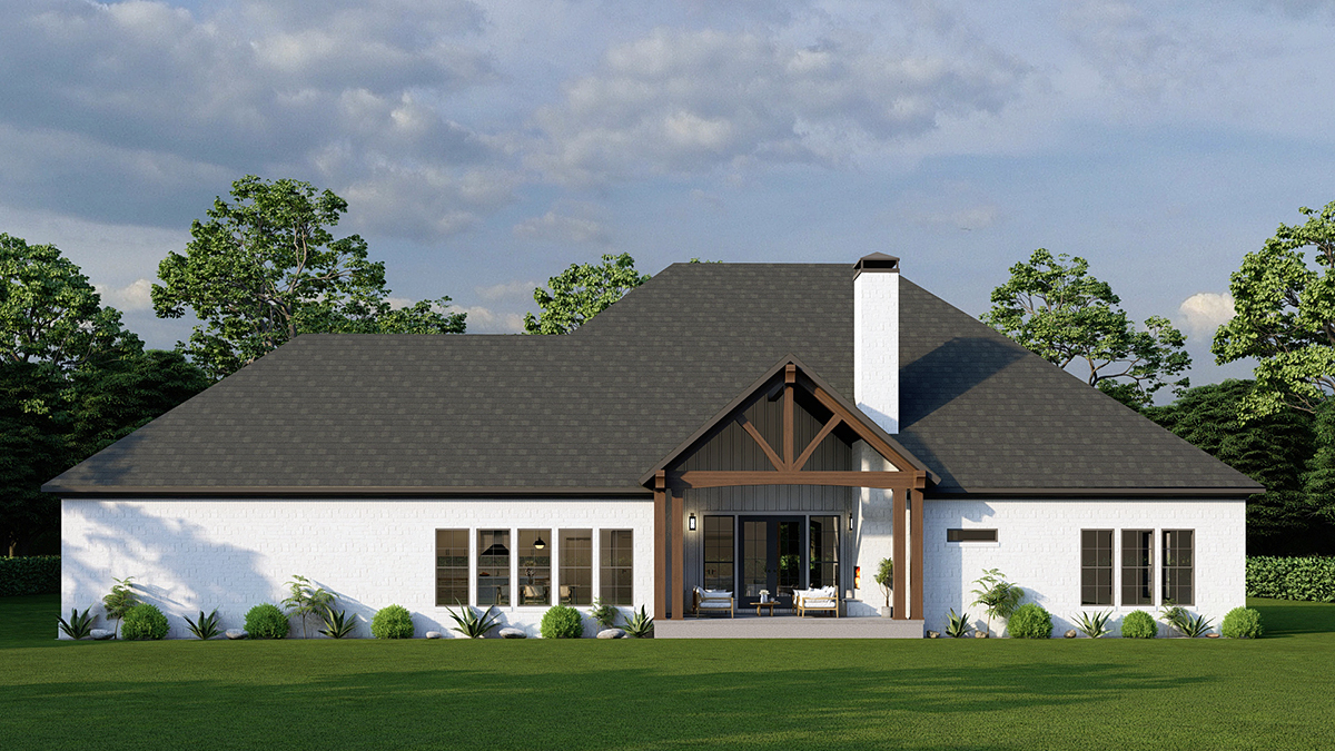 European, Traditional Plan with 2739 Sq. Ft., 3 Bedrooms, 3 Bathrooms, 4 Car Garage Rear Elevation