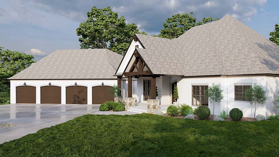 Bungalow, Craftsman, European, French Country Plan with 4231 Sq. Ft., 3 Bedrooms, 5 Bathrooms, 4 Car Garage Picture 4