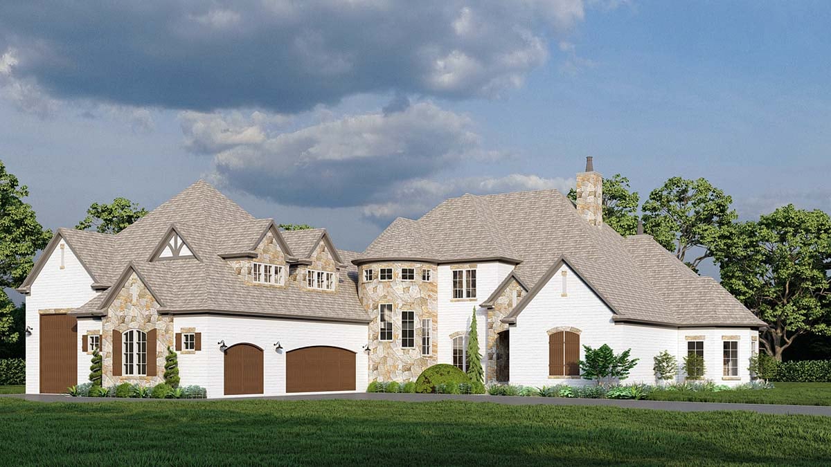 Craftsman, European, French Country, Traditional Plan with 4521 Sq. Ft., 5 Bedrooms, 4 Bathrooms, 4 Car Garage Picture 2