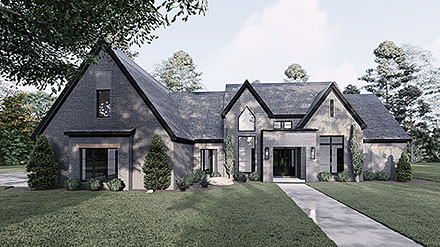 Contemporary Craftsman European French Country Modern Elevation of Plan 82695