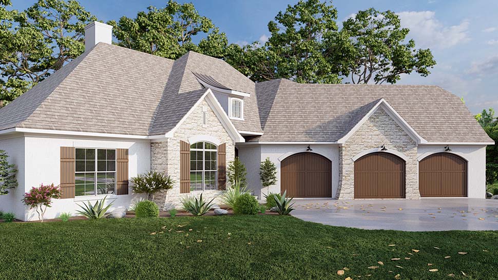 European, French Country, Traditional Plan with 2668 Sq. Ft., 4 Bedrooms, 4 Bathrooms, 3 Car Garage Picture 4