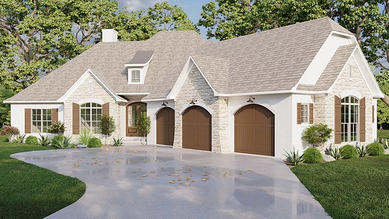 European, French Country, Traditional Plan with 2668 Sq. Ft., 4 Bedrooms, 4 Bathrooms, 3 Car Garage Picture 6