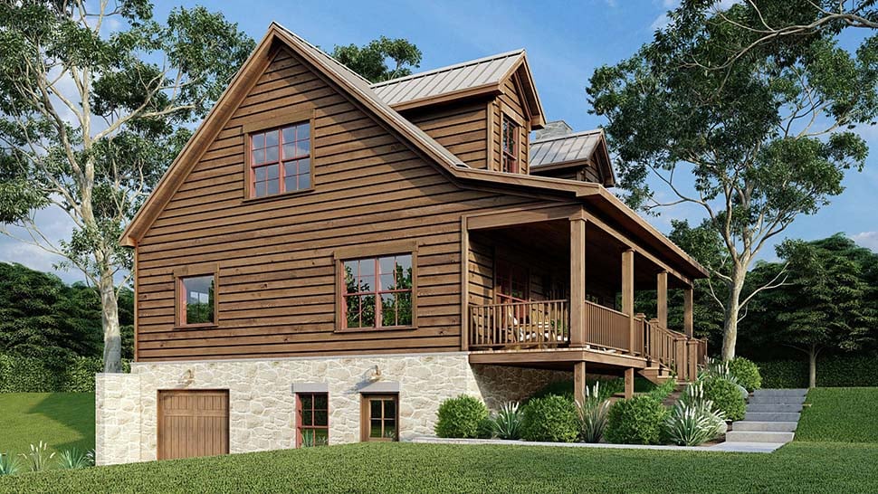 Cabin, Country, Farmhouse Plan with 2221 Sq. Ft., 3 Bedrooms, 3 Bathrooms, 1 Car Garage Picture 4