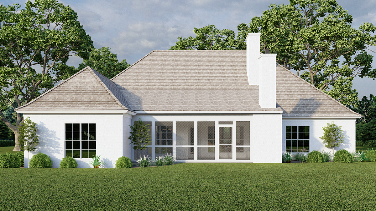 European, French Country, Traditional Plan with 2565 Sq. Ft., 4 Bedrooms, 5 Bathrooms, 2 Car Garage Rear Elevation