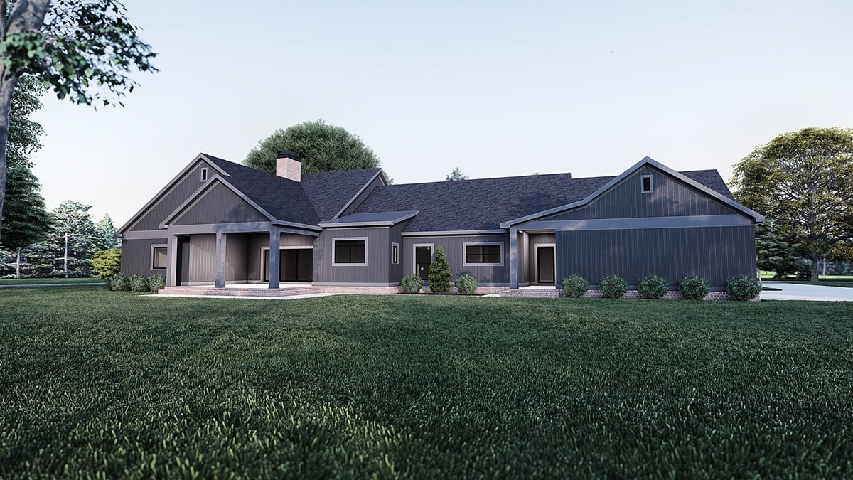 Bungalow Contemporary Country Craftsman Farmhouse Rear Elevation of Plan 82703