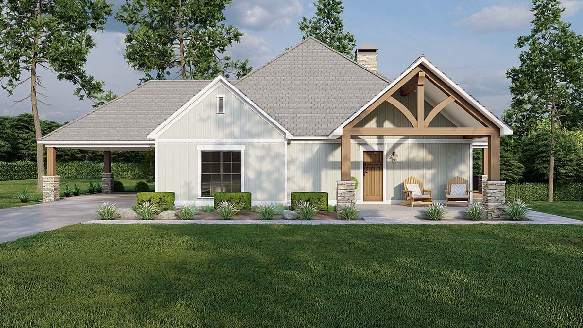Bungalow, Cottage, Craftsman, Traditional Plan with 1937 Sq. Ft., 2 Bedrooms, 2 Bathrooms, 2 Car Garage Elevation