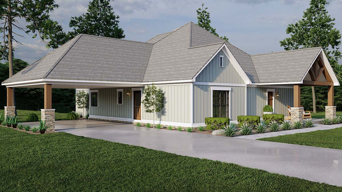 Bungalow, Cottage, Craftsman, Traditional Plan with 1937 Sq. Ft., 2 Bedrooms, 2 Bathrooms, 2 Car Garage Picture 3