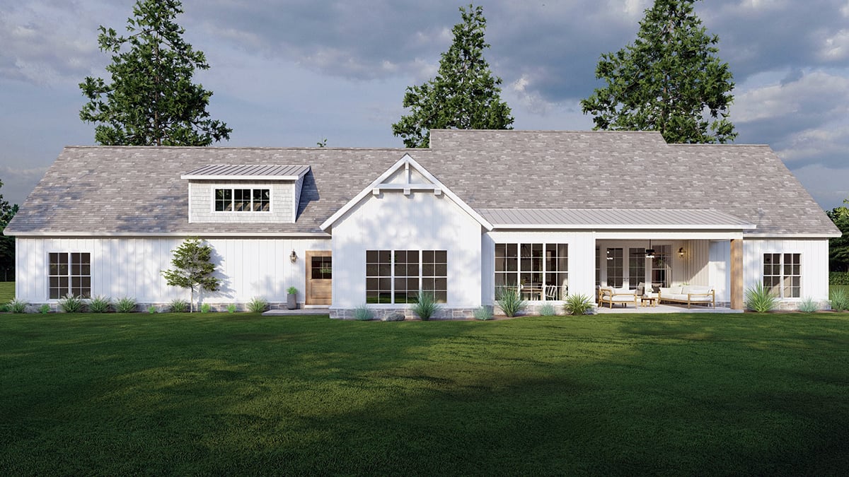 Bungalow Contemporary Country Craftsman Farmhouse Rear Elevation of Plan 82707