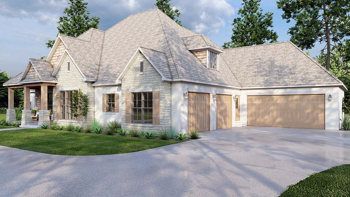 Bungalow, Craftsman, Southern, Traditional Plan with 2340 Sq. Ft., 4 Bedrooms, 4 Bathrooms, 4 Car Garage Picture 2