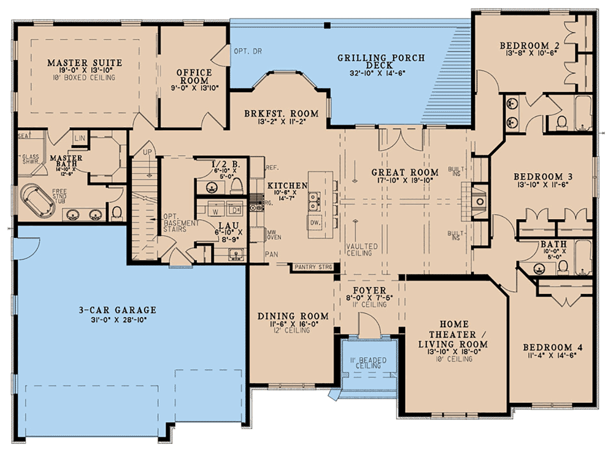 Coastal French Country Traditional Level One of Plan 82716