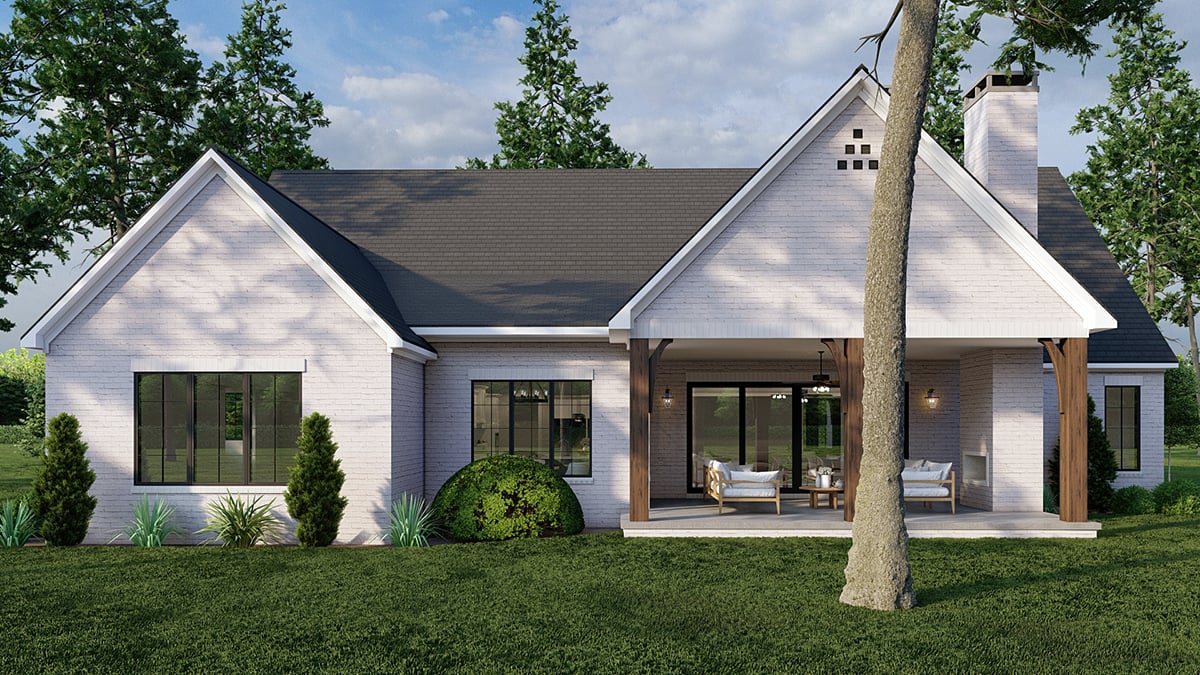 Bungalow, Contemporary, Craftsman, European, Southern, Traditional Plan with 2998 Sq. Ft., 3 Bedrooms, 4 Bathrooms, 2 Car Garage Rear Elevation