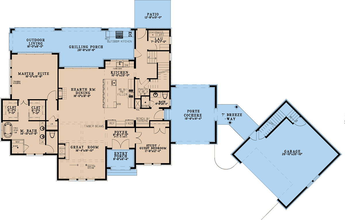 Contemporary European French Country Level One of Plan 82737