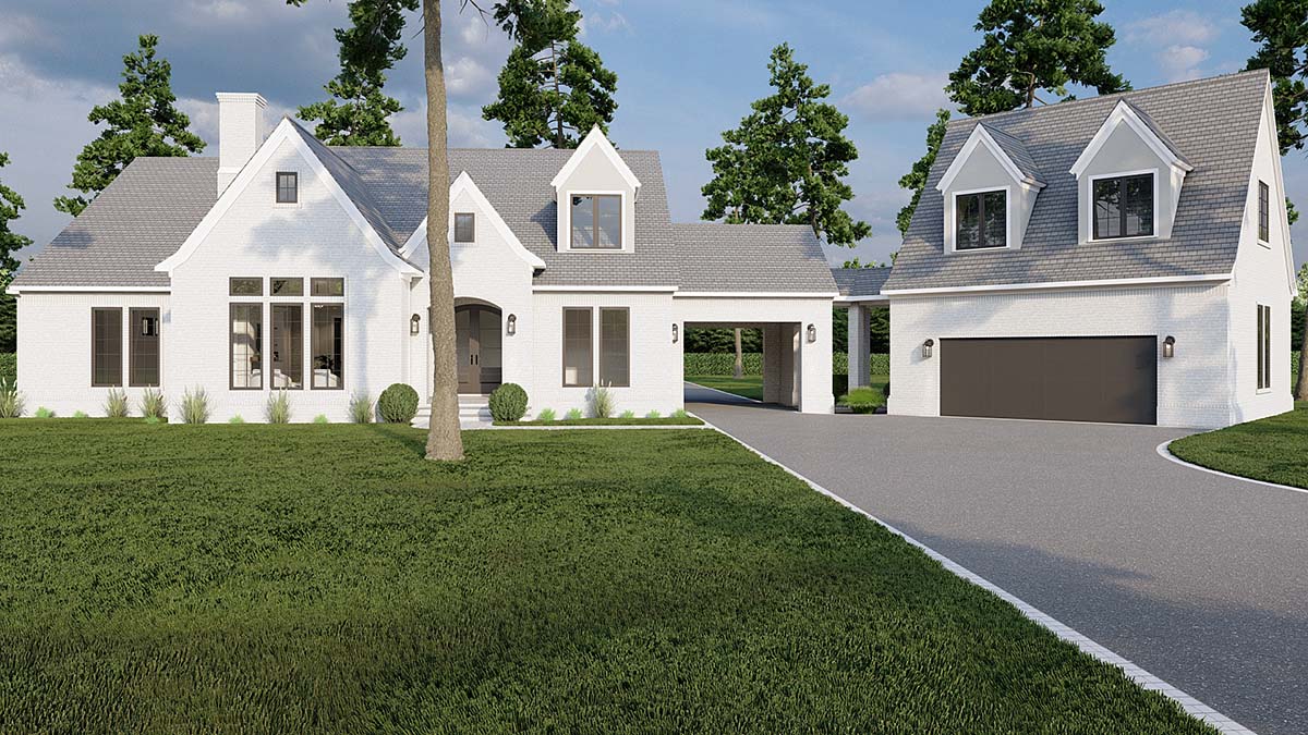 Contemporary, European, French Country Plan with 3299 Sq. Ft., 4 Bedrooms, 4 Bathrooms, 2 Car Garage Elevation