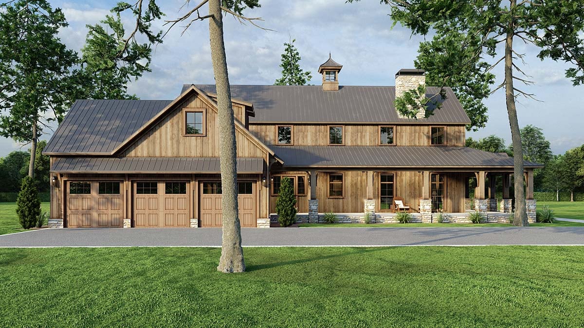 Barndominium, Farmhouse Plan with 3723 Sq. Ft., 4 Bedrooms, 6 Bathrooms, 3 Car Garage Picture 3