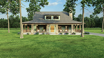 Cabin Country Farmhouse Southern Elevation of Plan 82740