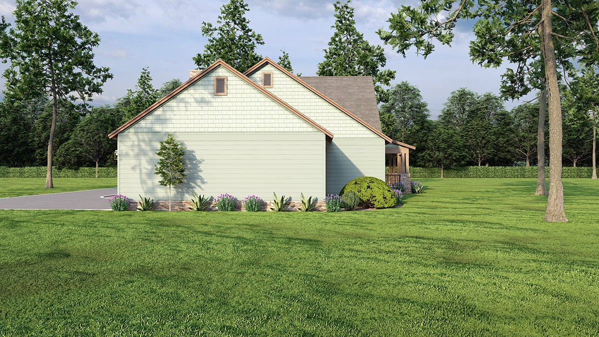 Cabin, Country, Farmhouse, Southern Plan with 1805 Sq. Ft., 2 Bedrooms, 2 Bathrooms, 2 Car Garage Rear Elevation