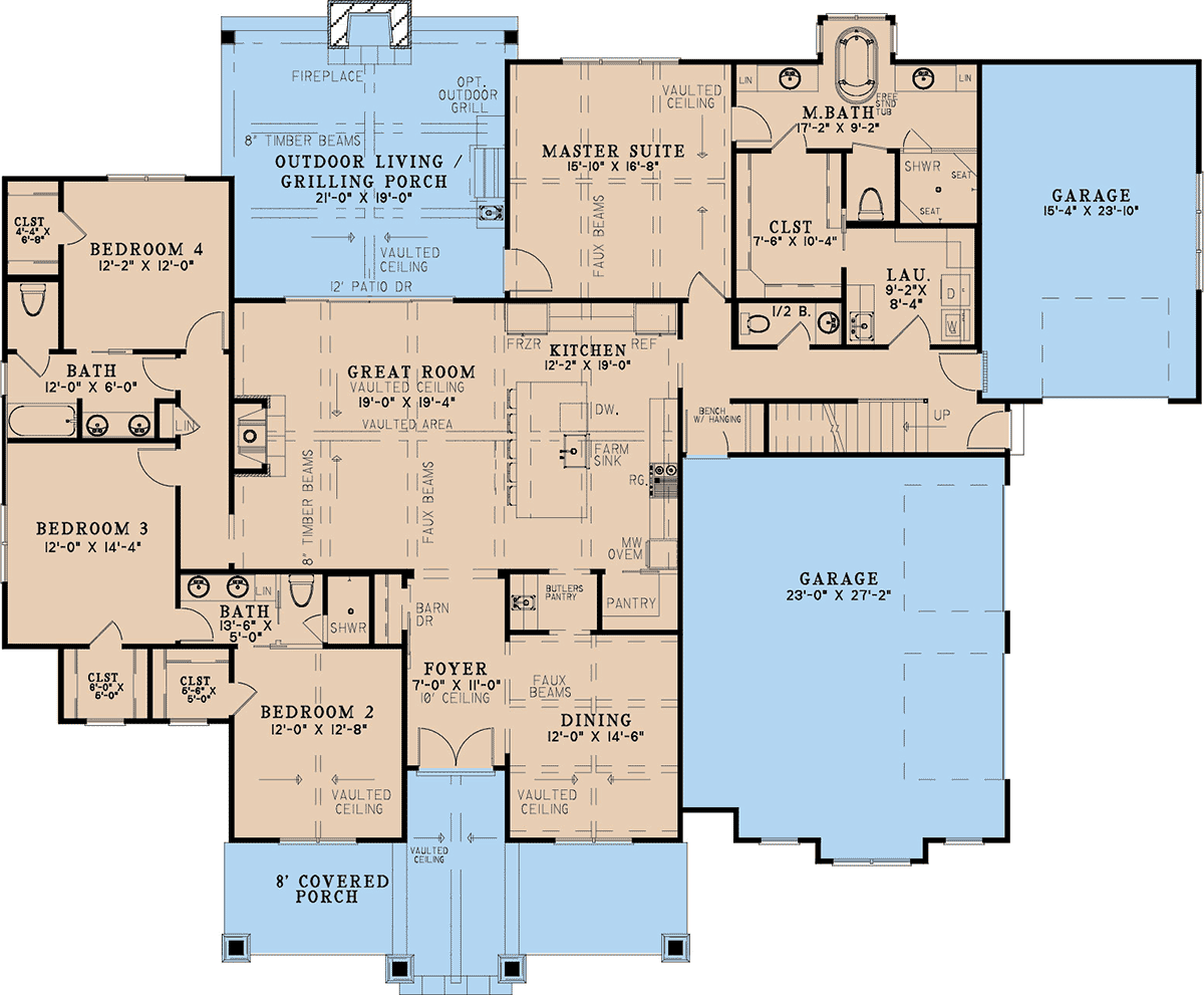 Barndominium Country Southern Traditional Level One of Plan 82743