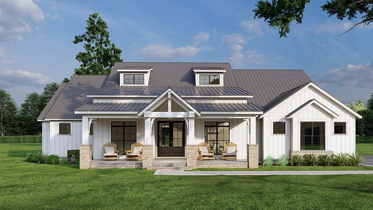 Barndominium, Country, Southern, Traditional Plan with 2679 Sq. Ft., 4 Bedrooms, 4 Bathrooms, 3 Car Garage Elevation