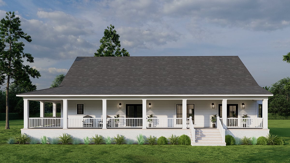 Farmhouse Plan with 2193 Sq. Ft., 3 Bedrooms, 3 Bathrooms, 2 Car Garage Rear Elevation