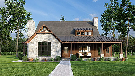 Bungalow Country Craftsman Farmhouse Southern Elevation of Plan 82746